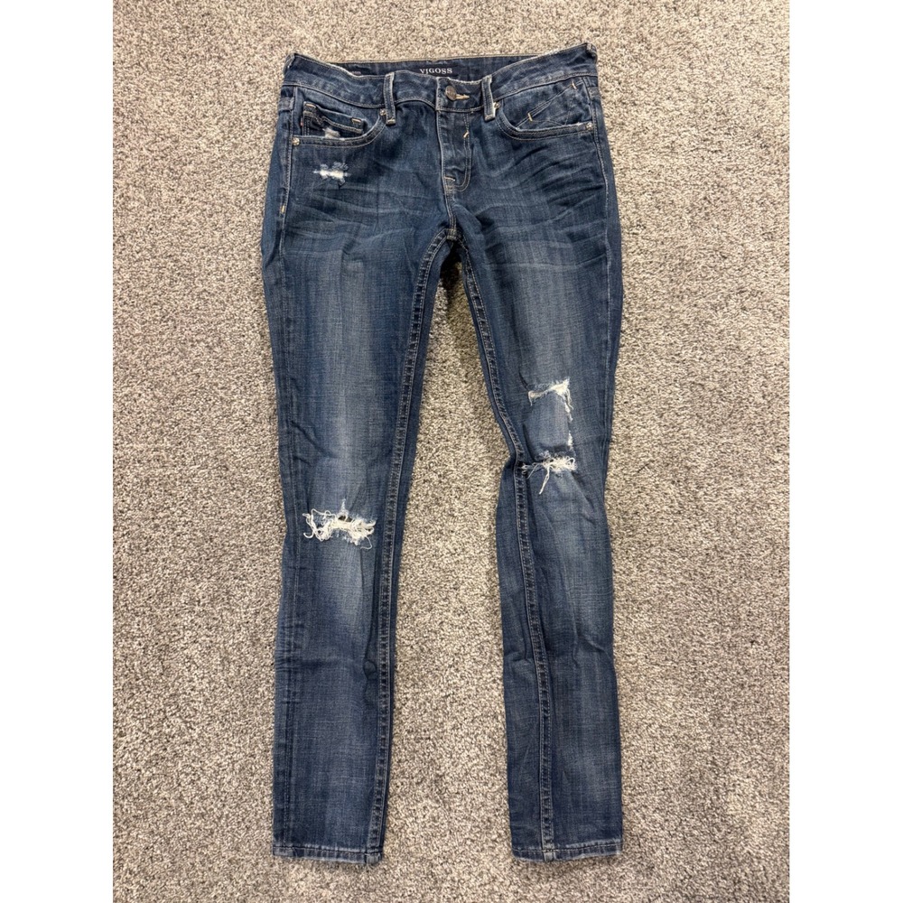 Vigoss Jeans Womens 27 Blue The Jagger Skinny Distressed Low Rise Denim
